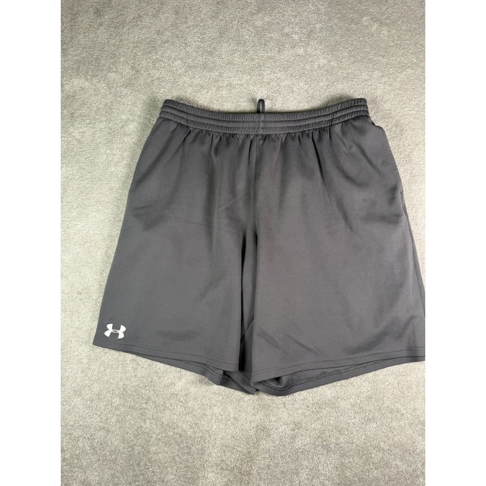 Under Armour Men's Gray Loose Fit Drawstring Athletic Shorts Pockets Size XL